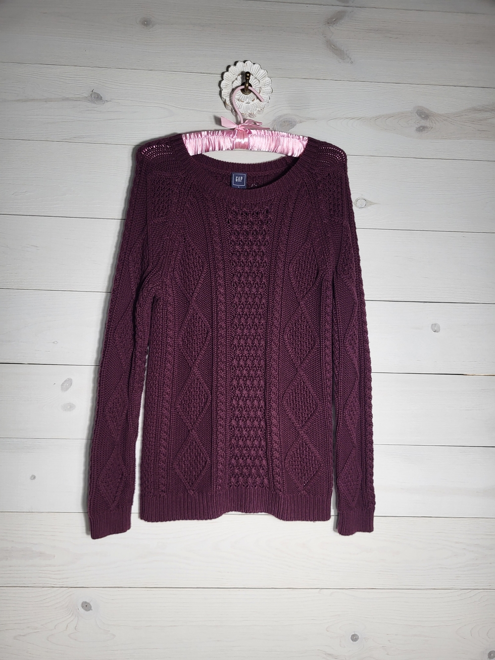 GAP Cable Knit Sweater Deep Plum Purple Cotton Preppy Fall.